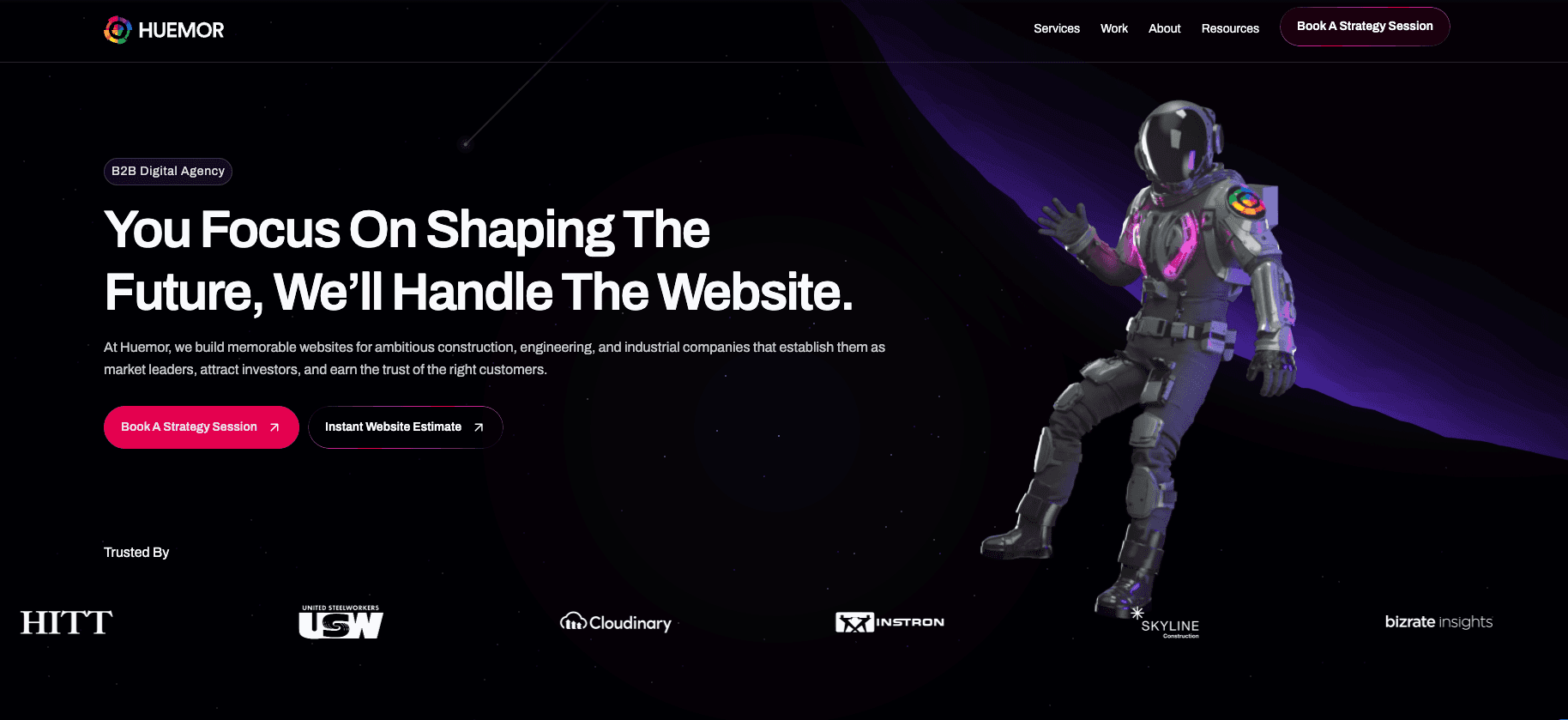 Huemor SaaS website design agency homepage