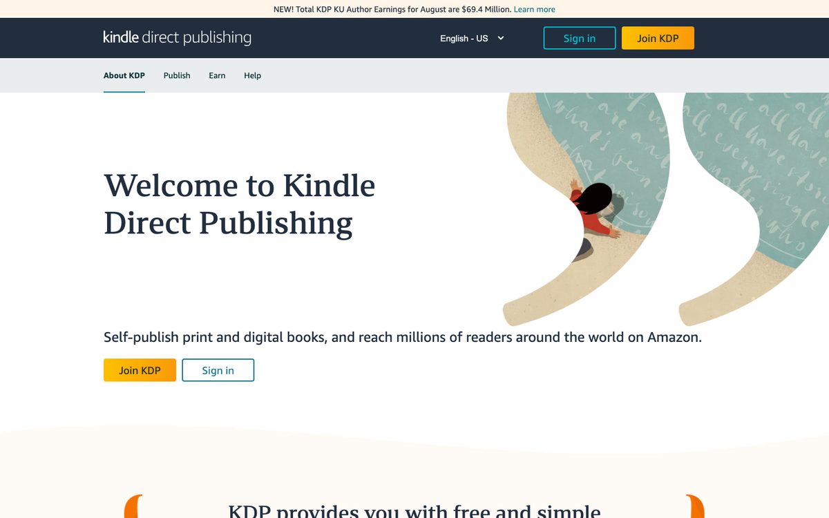 The Amazon Kindle Direct Publishing home page