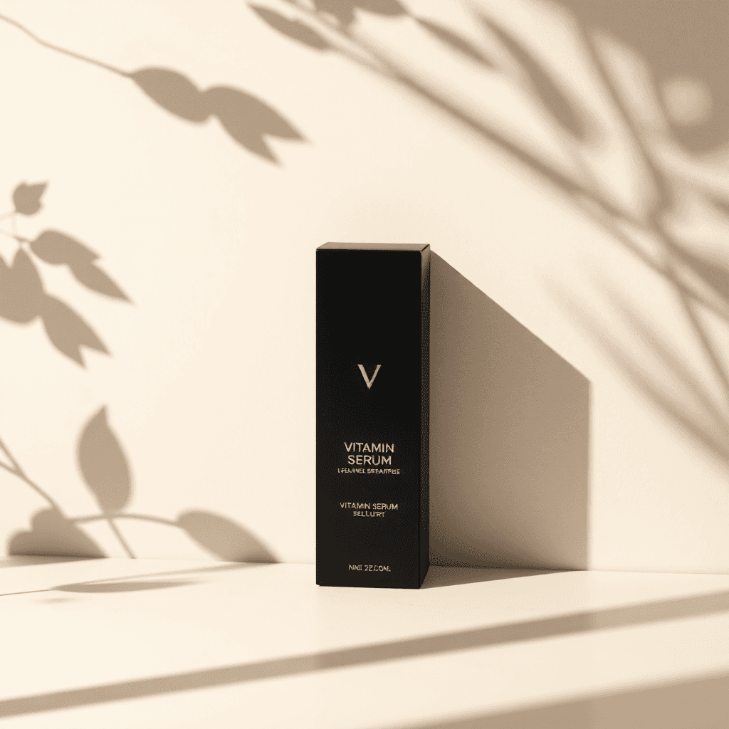 product photography of bottle of vitamin serum