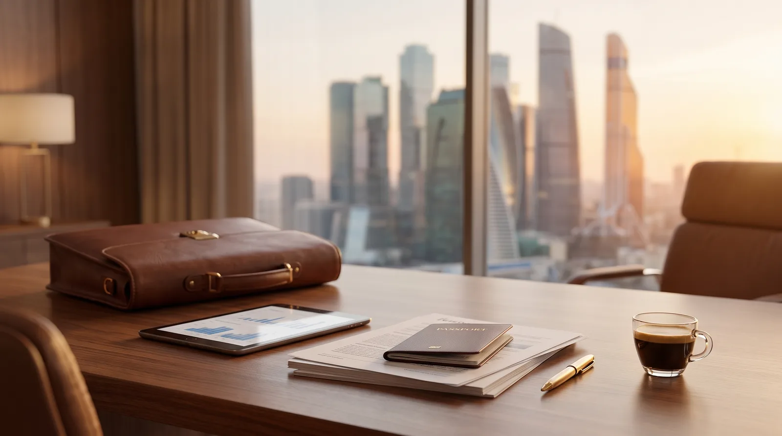 French founder planning a Dubai company setup at a modern desk with the skyline behind