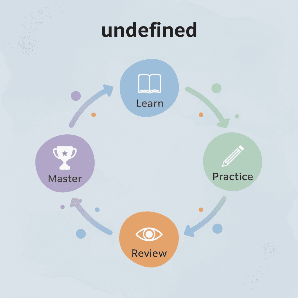 Circular learning cycle showing learn, practice, review, and master stages