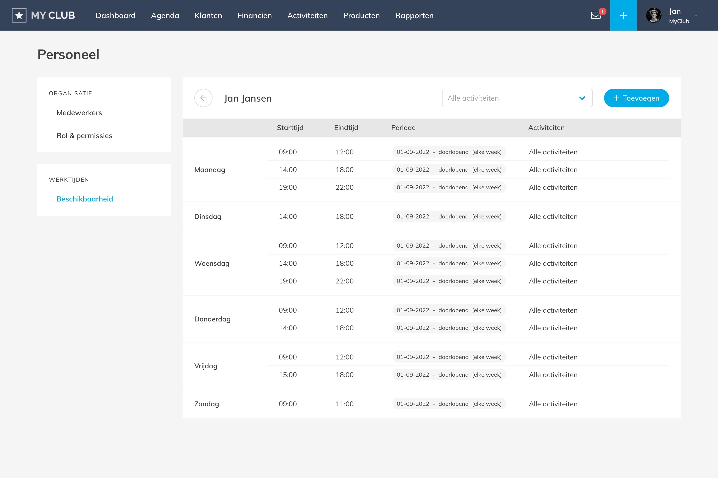 Bürozeiten, Verfügbarkeit pro Trainer