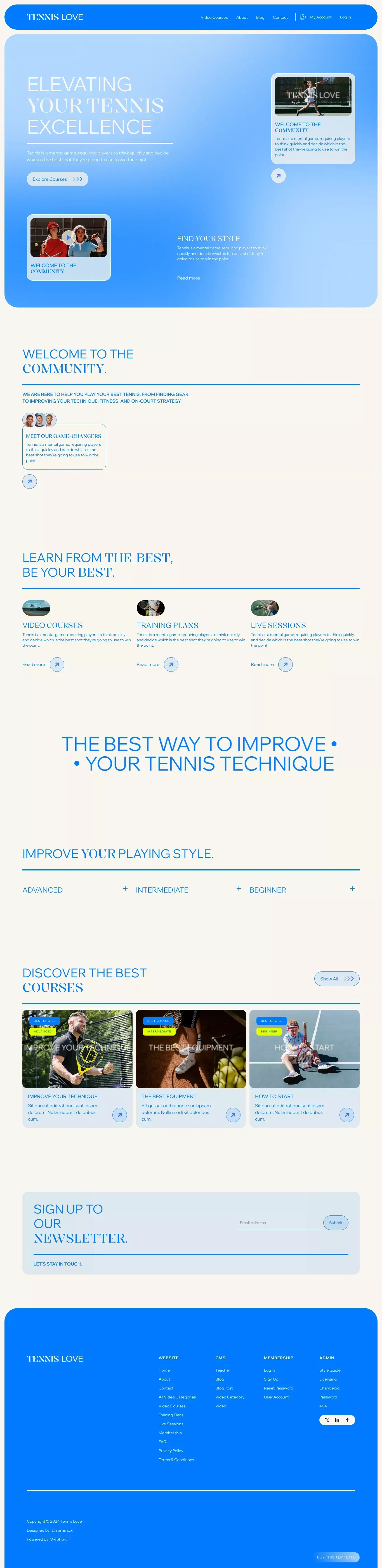 Tennis Love - Webflow Ecommerce website landing page screenshot showcasing Health & Fitness and Tech design