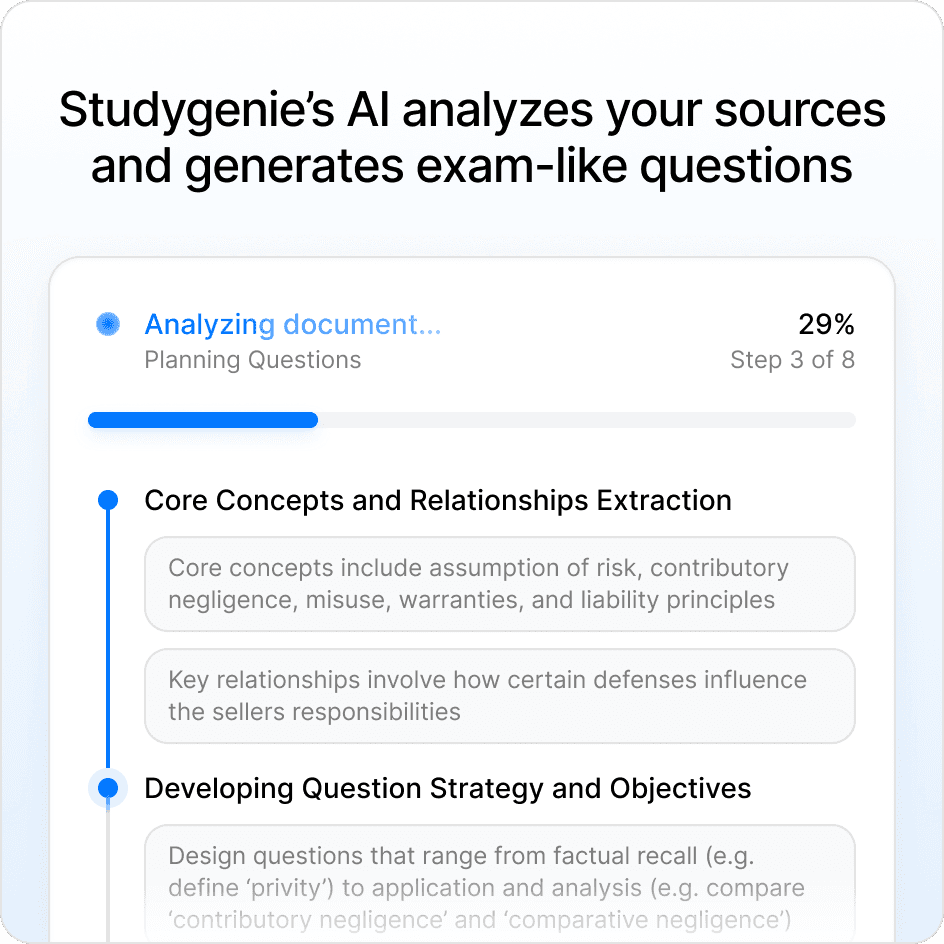 Studygenie AI test maker analyzing sources and generating questions