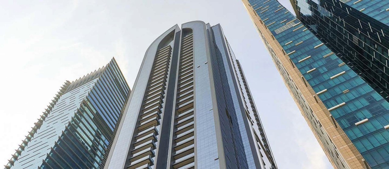 Perspective view of high-rise residential buildings including the premium Duja Tower development.