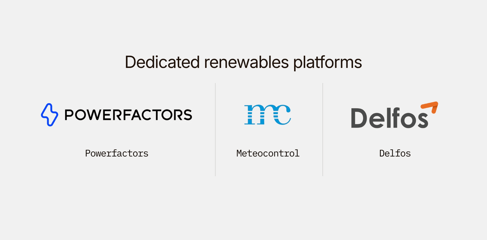 Logos for Powerfactors, Meteocontrol and Delfos