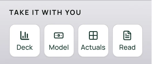 Take it with you: Deck, Model, Actuals and Read