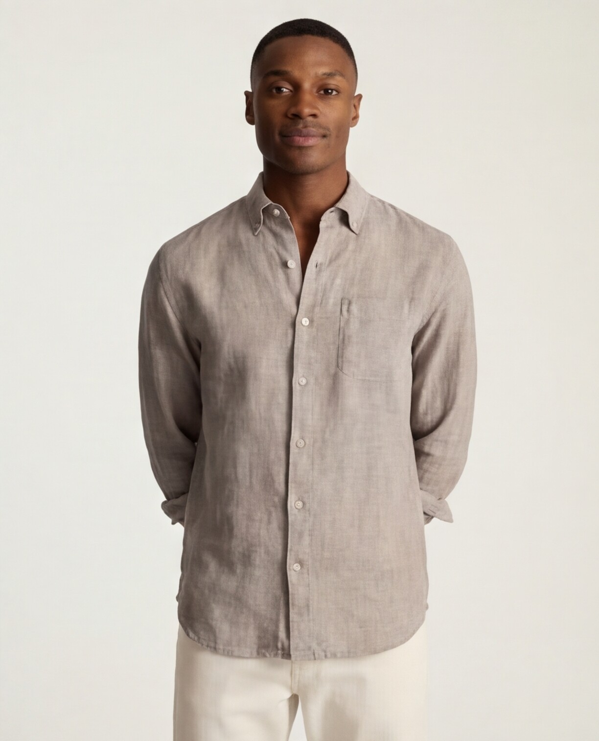 Taupe Linen Shirt with Cream Trousers