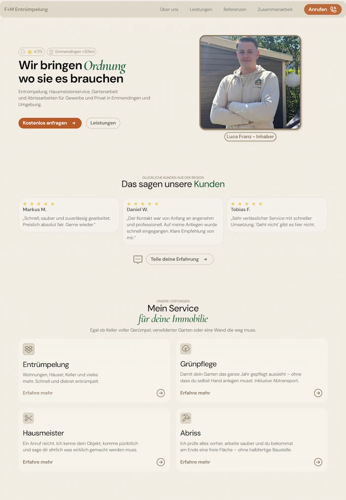 Websiteansicht Referenz Dienstleister
