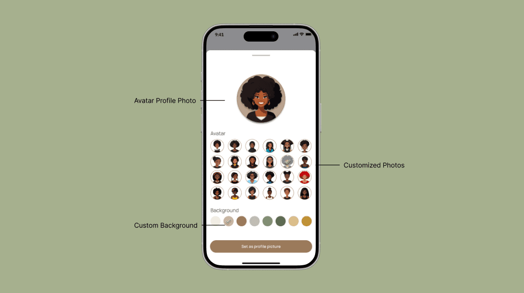 Avatar selection screen with avatars of various women of color