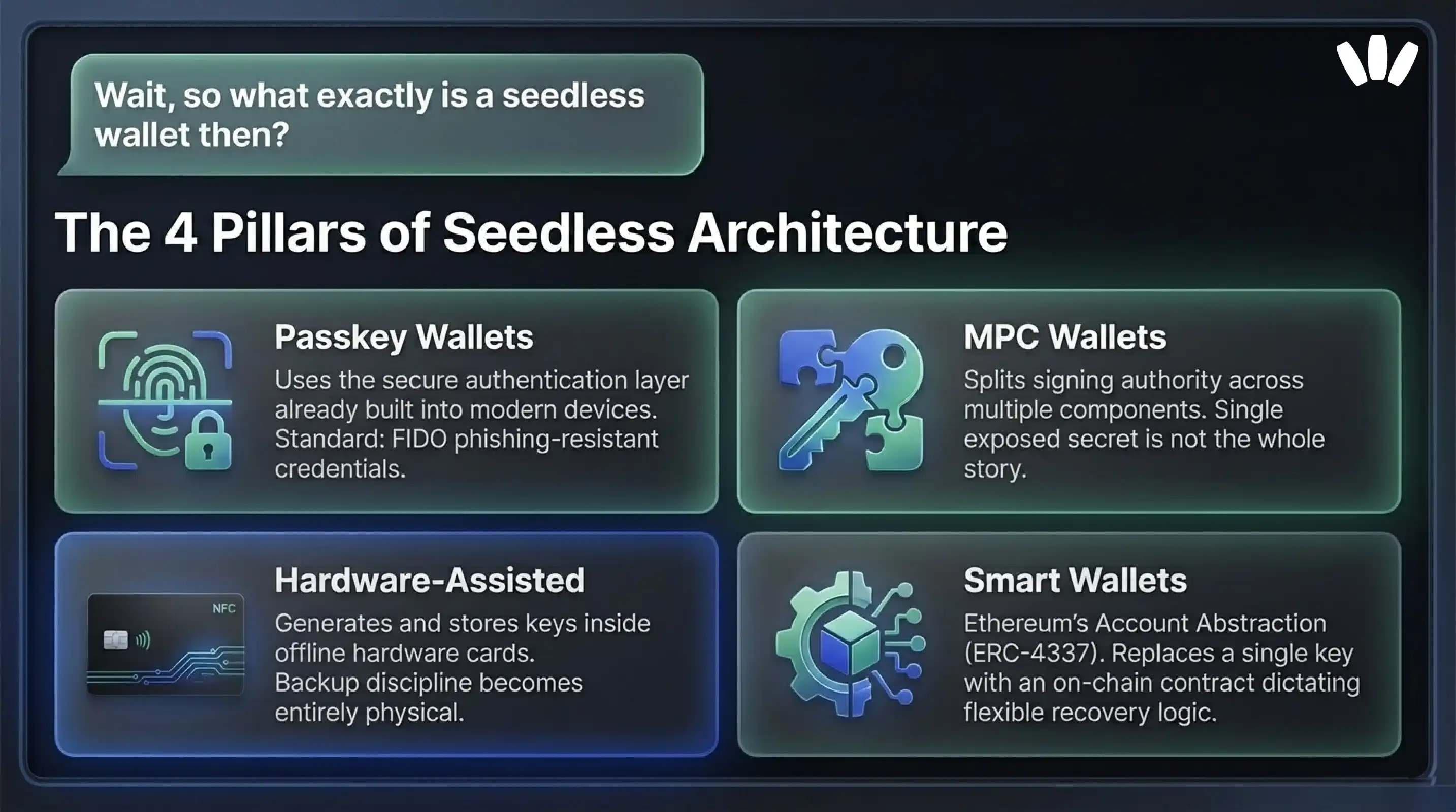 The main seedless crypto wallet models