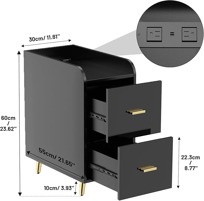 Narrow nightstand with charging station – A stylish and functional furniture piece, perfect for any modern home.