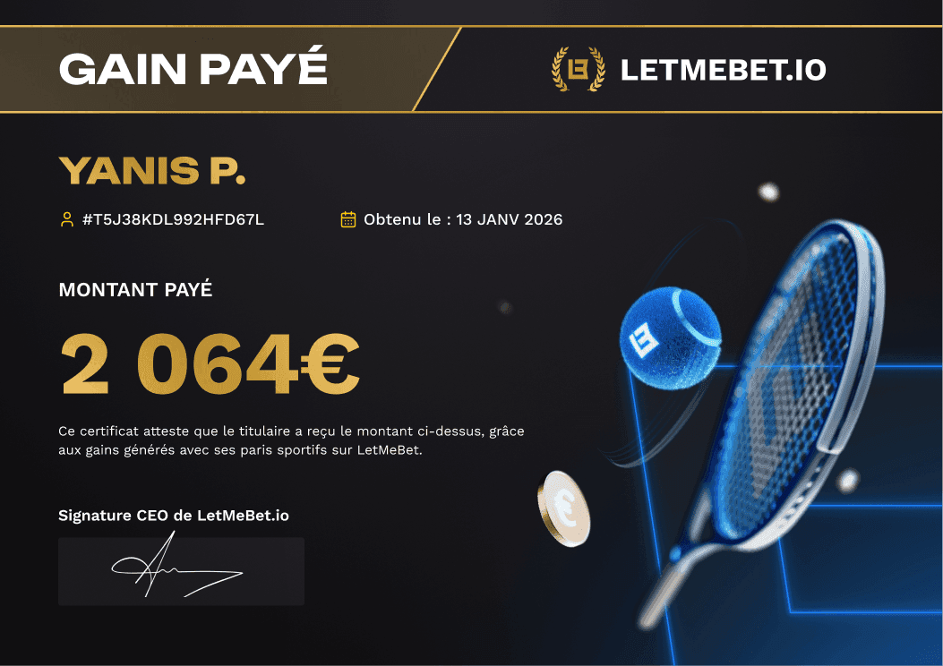 Gain Yanis sur la plateforme LetMeBet