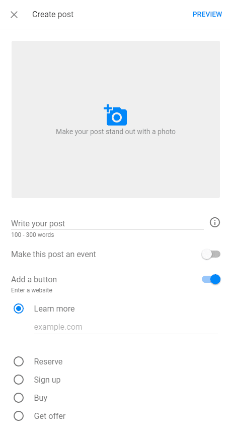 how to Choose the type of post you want to create in google my business