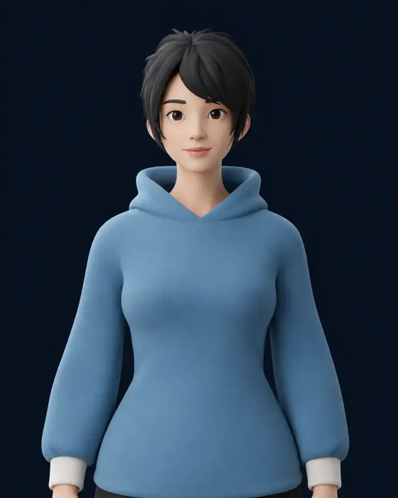 Pailo female avatar in a blue hoodie