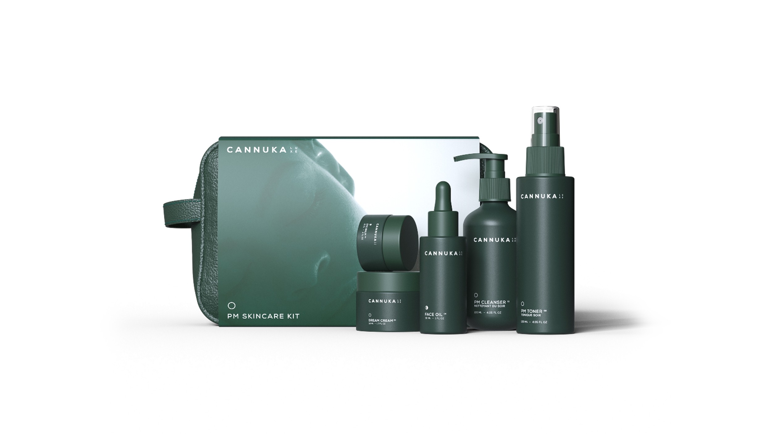 Cannaluxe skincare products arranged together on a light background