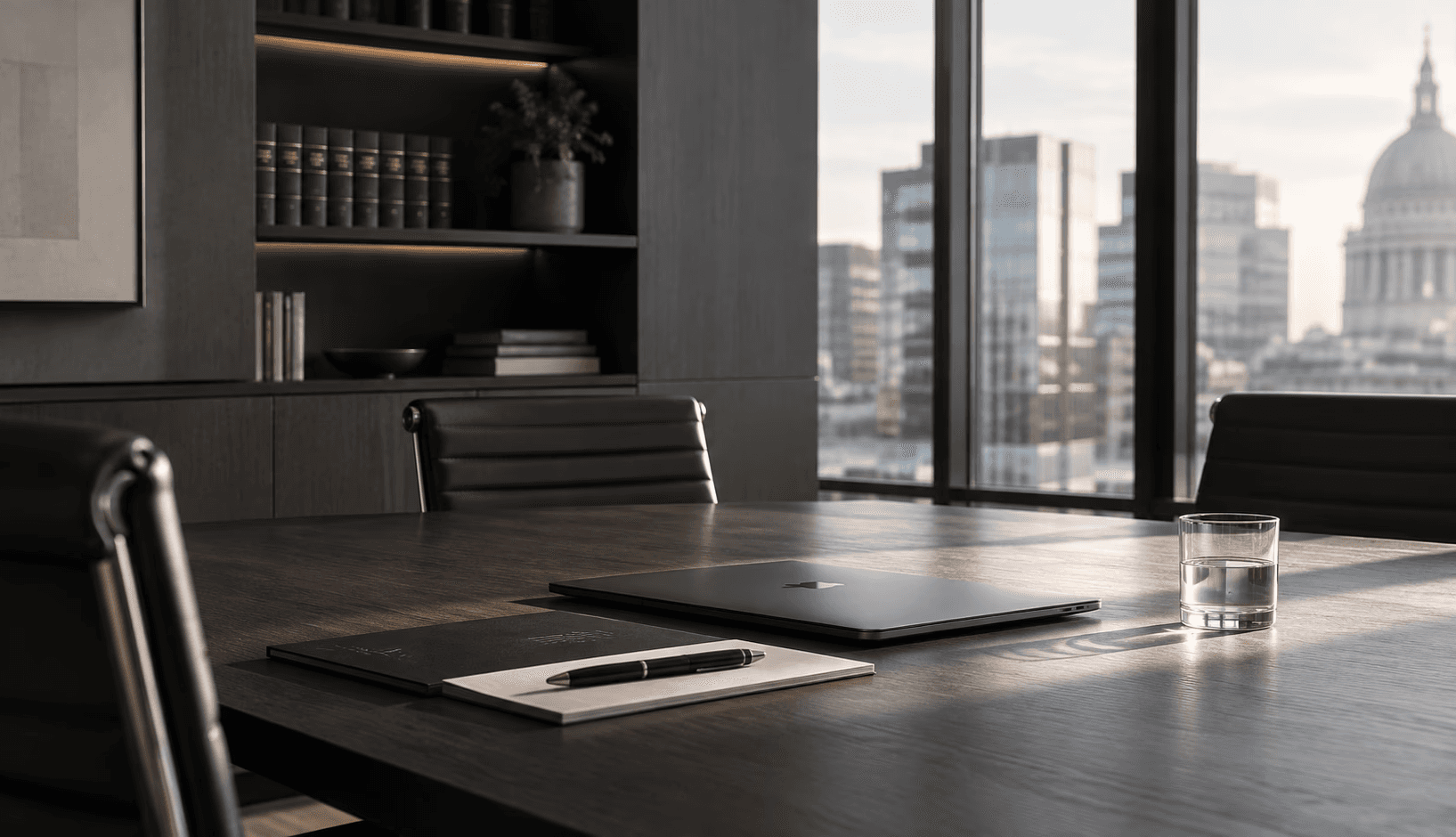 Man in a tan overshirt walking through a bright office holding a tablet and laptop