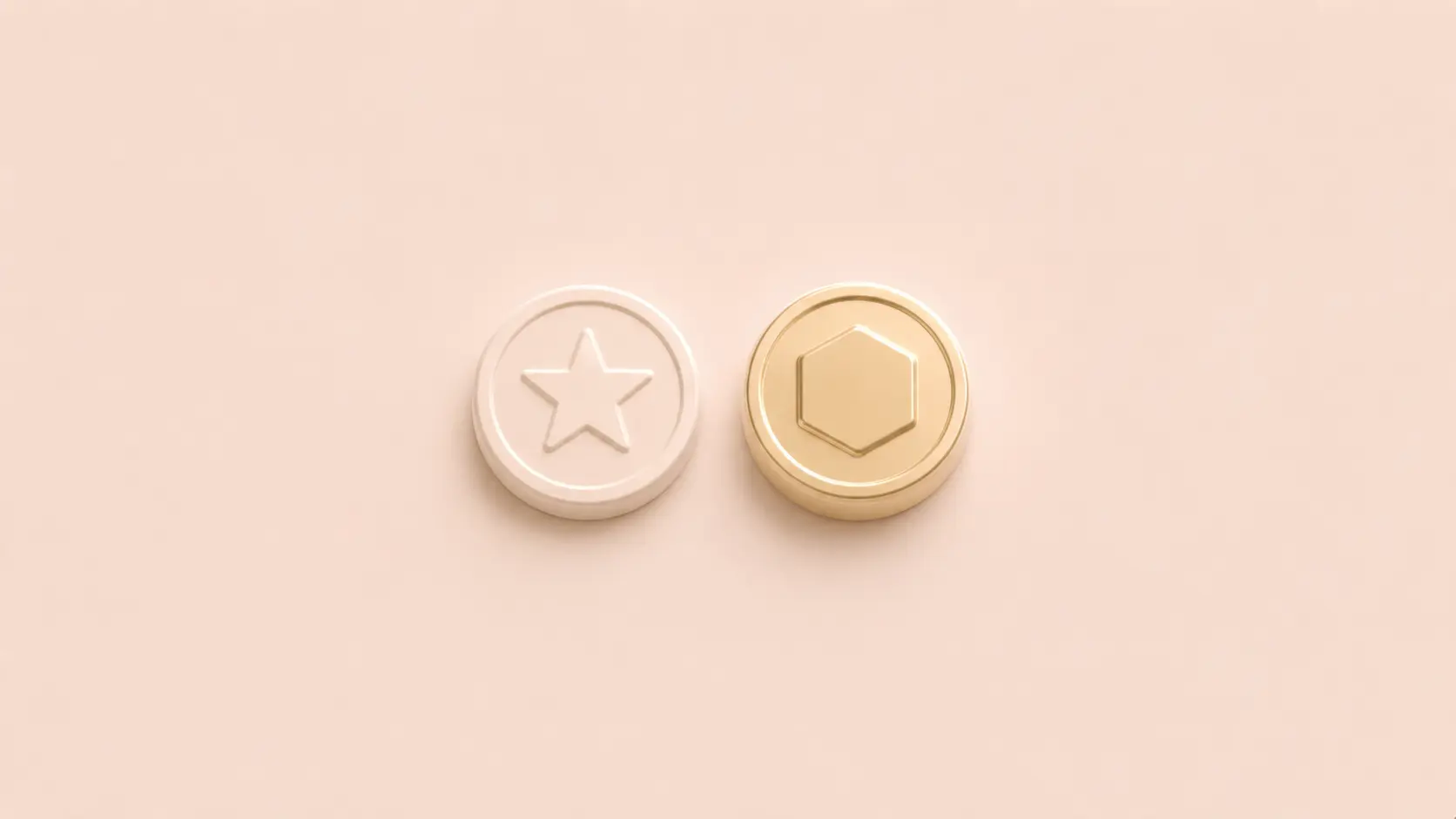 Neumorphic government star coin and DeFi hexagon coin on cream canvas representing the comparison between syUSD and tokenised T-bills for institutional stablecoin yield