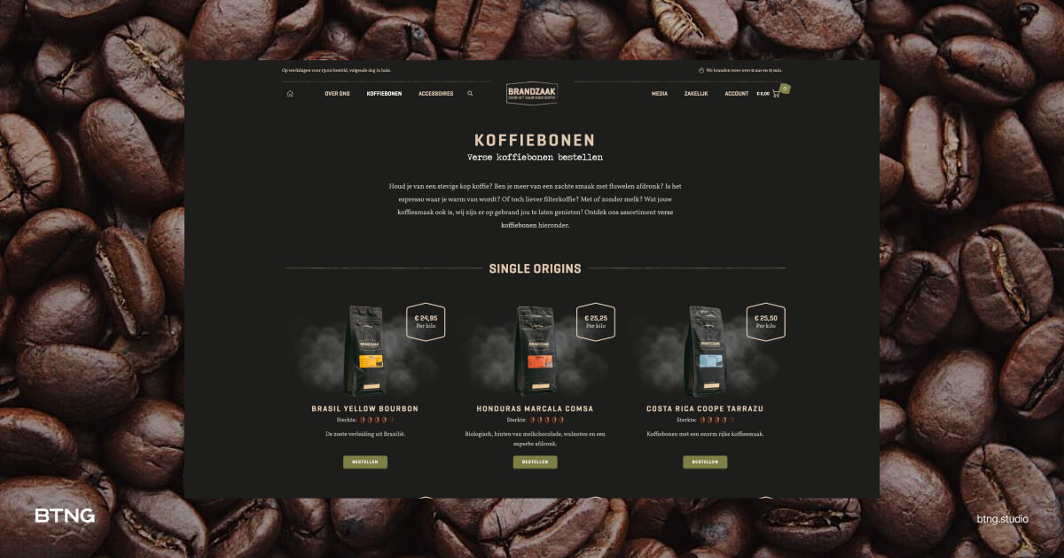 A screenshot of my favorite coffee bean place. With personalization, they could always offer me the best flavours to match my pallette.