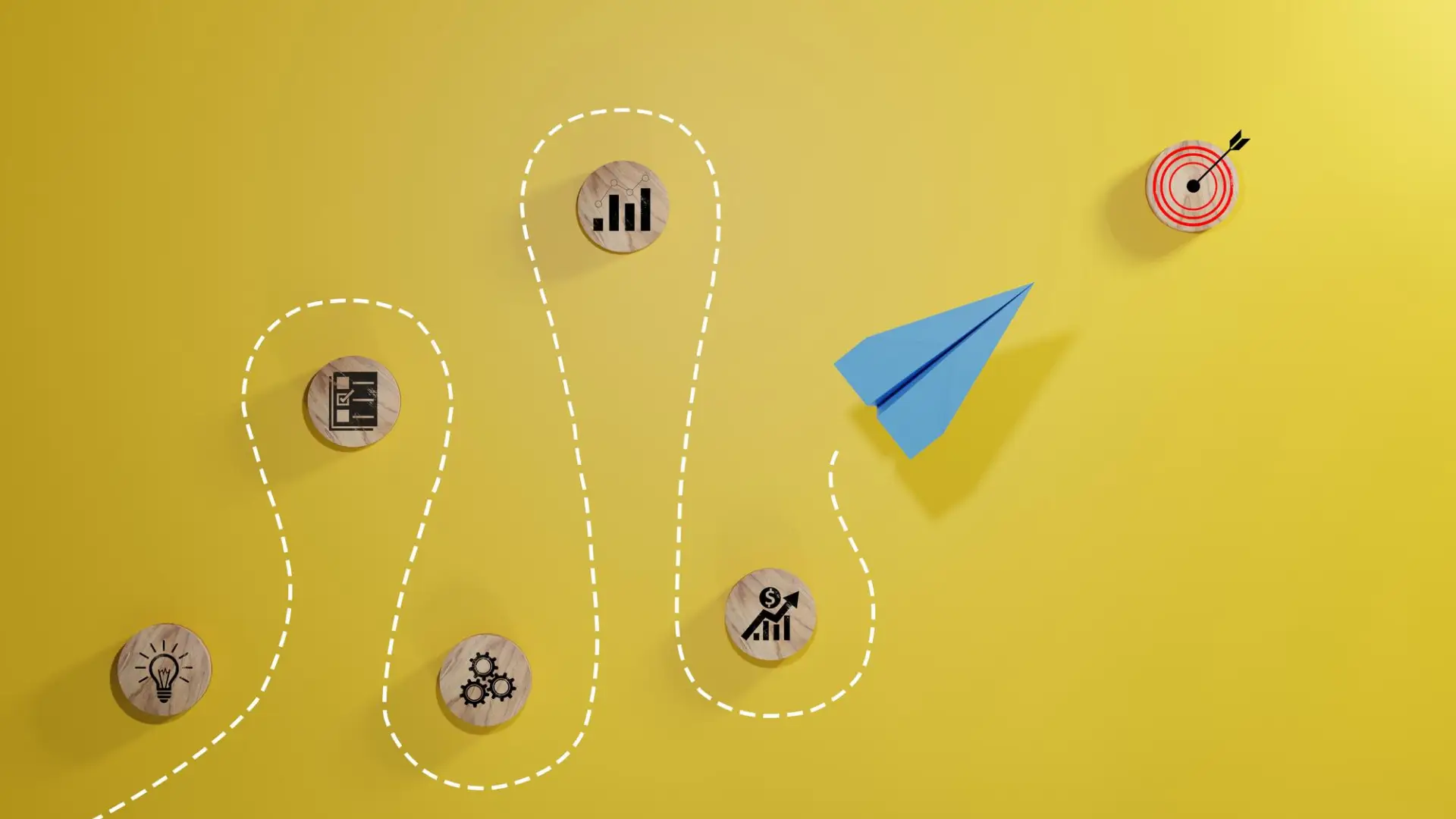 A paper airplane on a winding path to a target, representing the slow sales funnel Zorilla fixes.