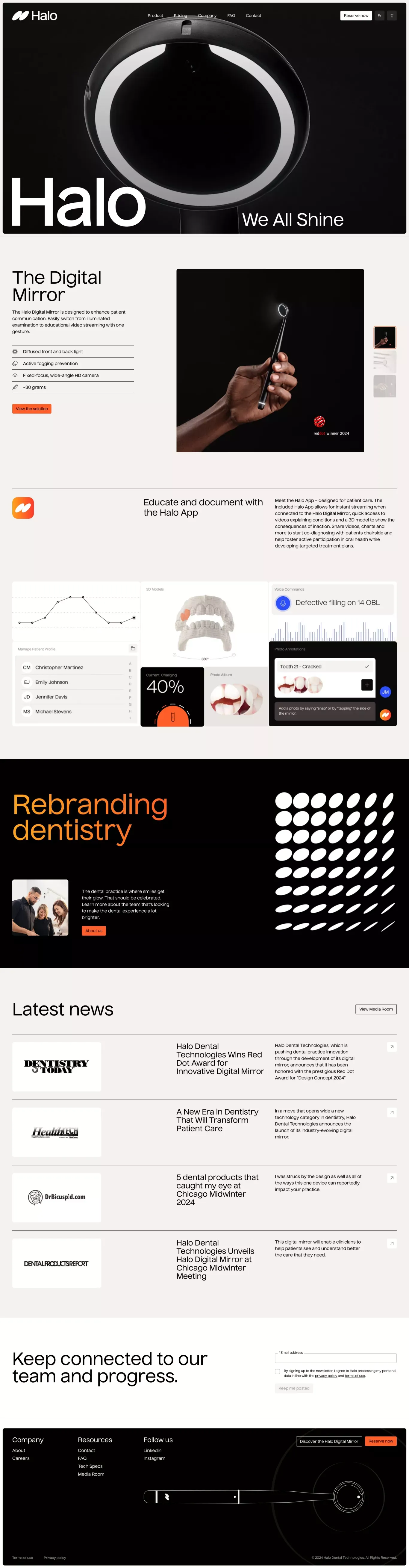 We all shine landing page screenshot showcasing Medical and Tech design