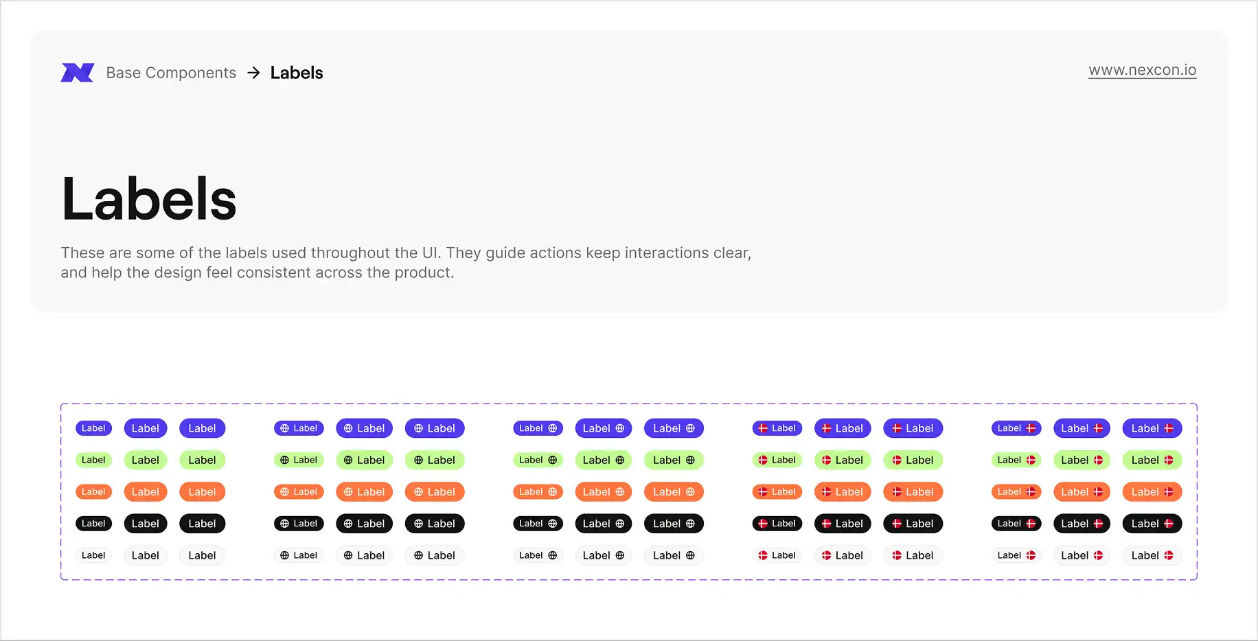 Visning af Figma design system - Label komponenter