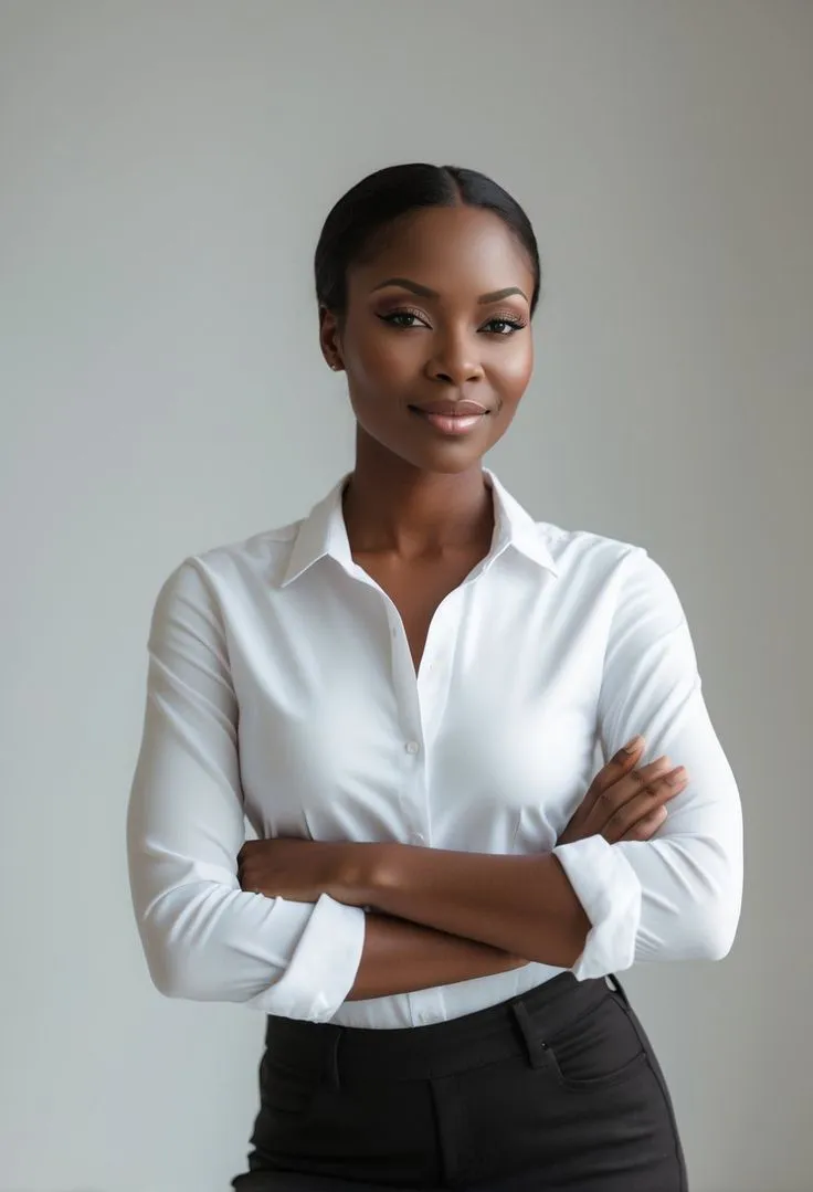A woman with shoulder-length brown hair and freckles smiles softly. She wears a light gray blazer and white shirt, sitting in a warmly lit room.