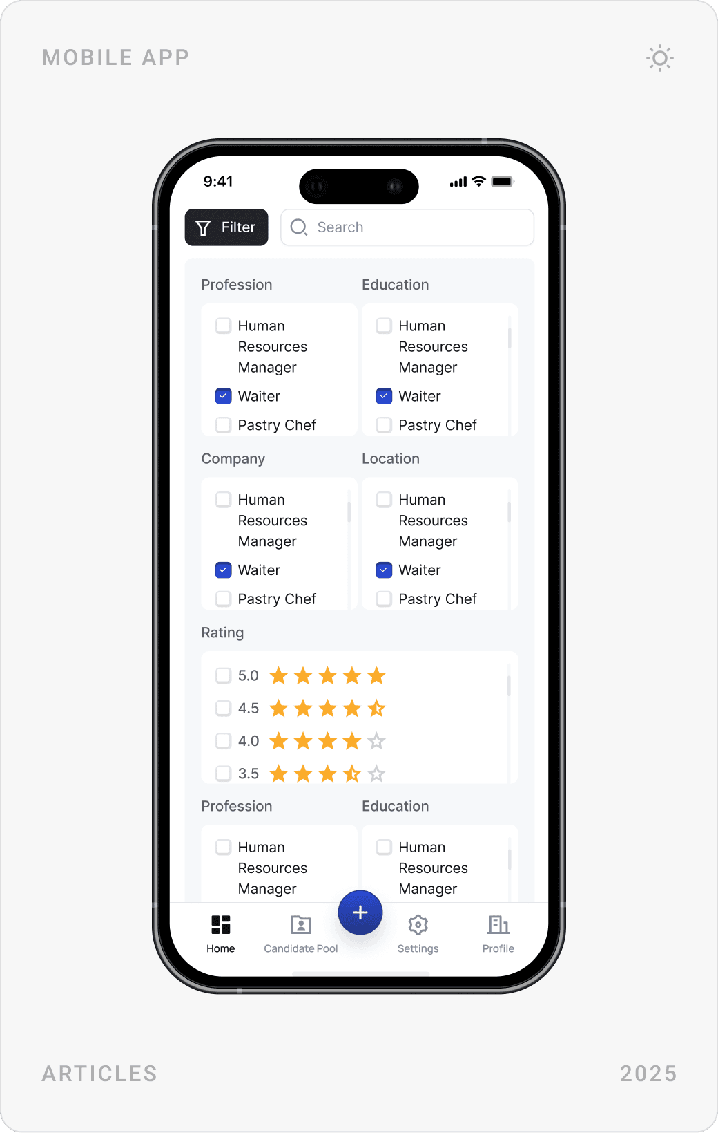 Modern Article Filter Mobile Design