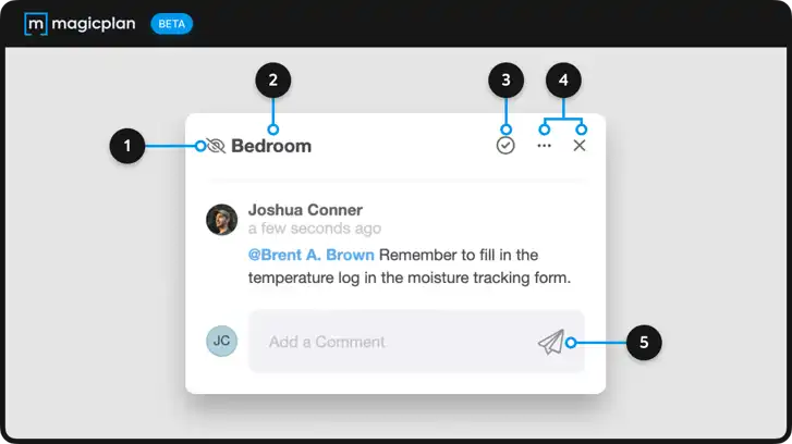 magic plan in-app comments for team collaboration on room details