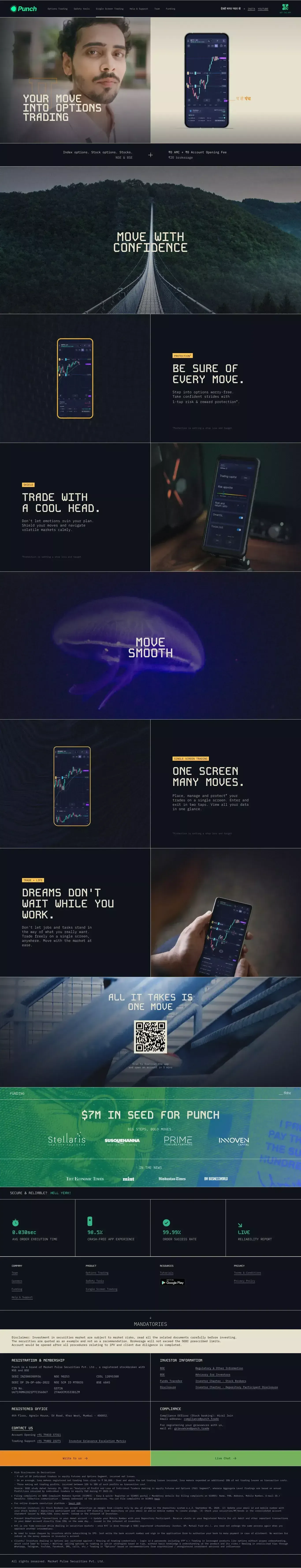 Punch landing page screenshot showcasing Finance and Tech design
