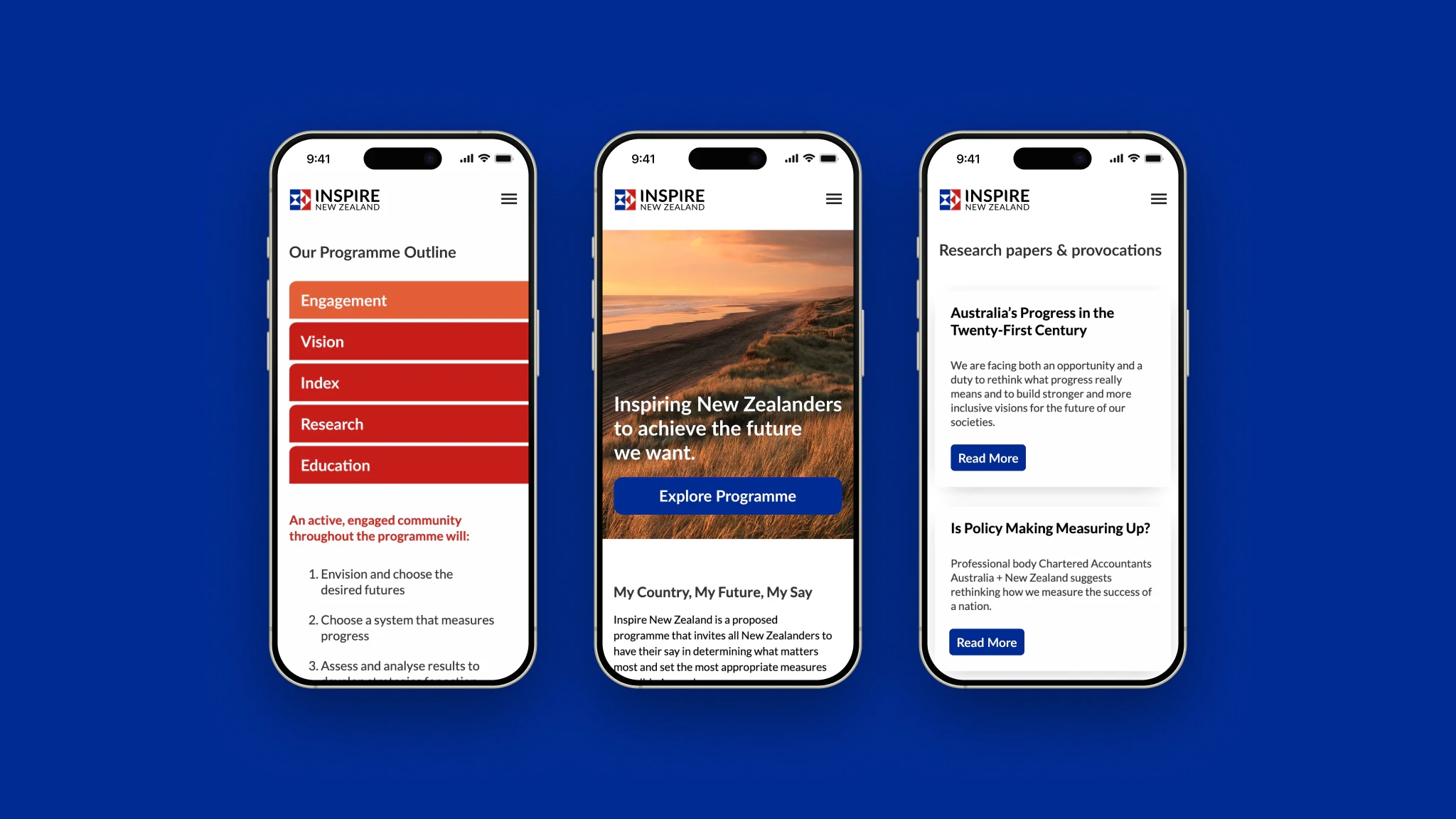 Mobile optimized web designs for Inspire New Zealand.