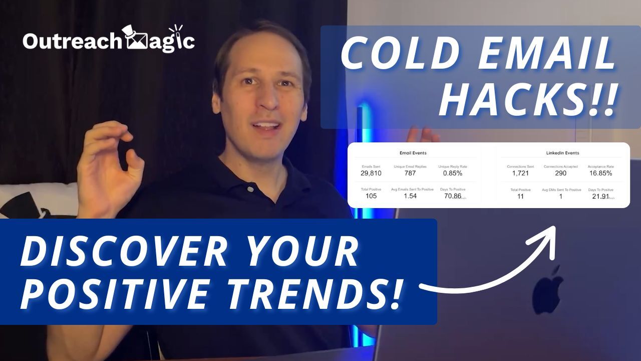 Outreach Magic dashboard displaying positive email and LinkedIn trend reports for finding a Golden ICP.