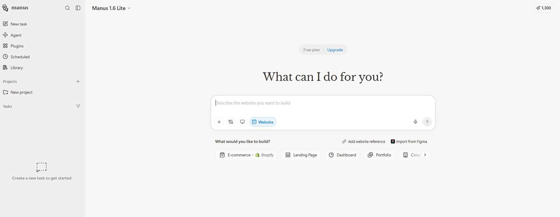 Image caption: Choose Build website, then upload one clear product image with the plus button.