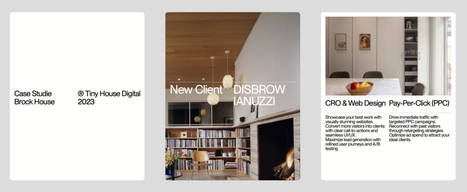 Layout designs in A4 with photos of interiors and text.