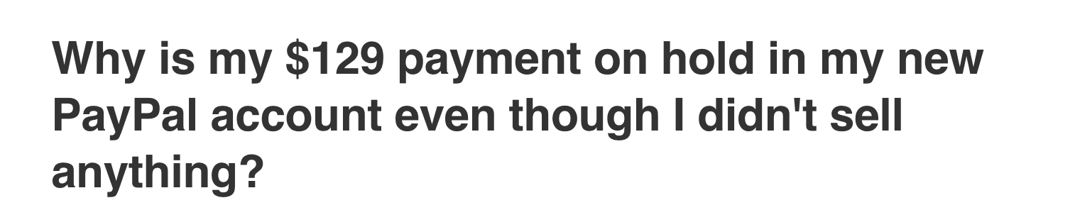 PayPal new account is on hold