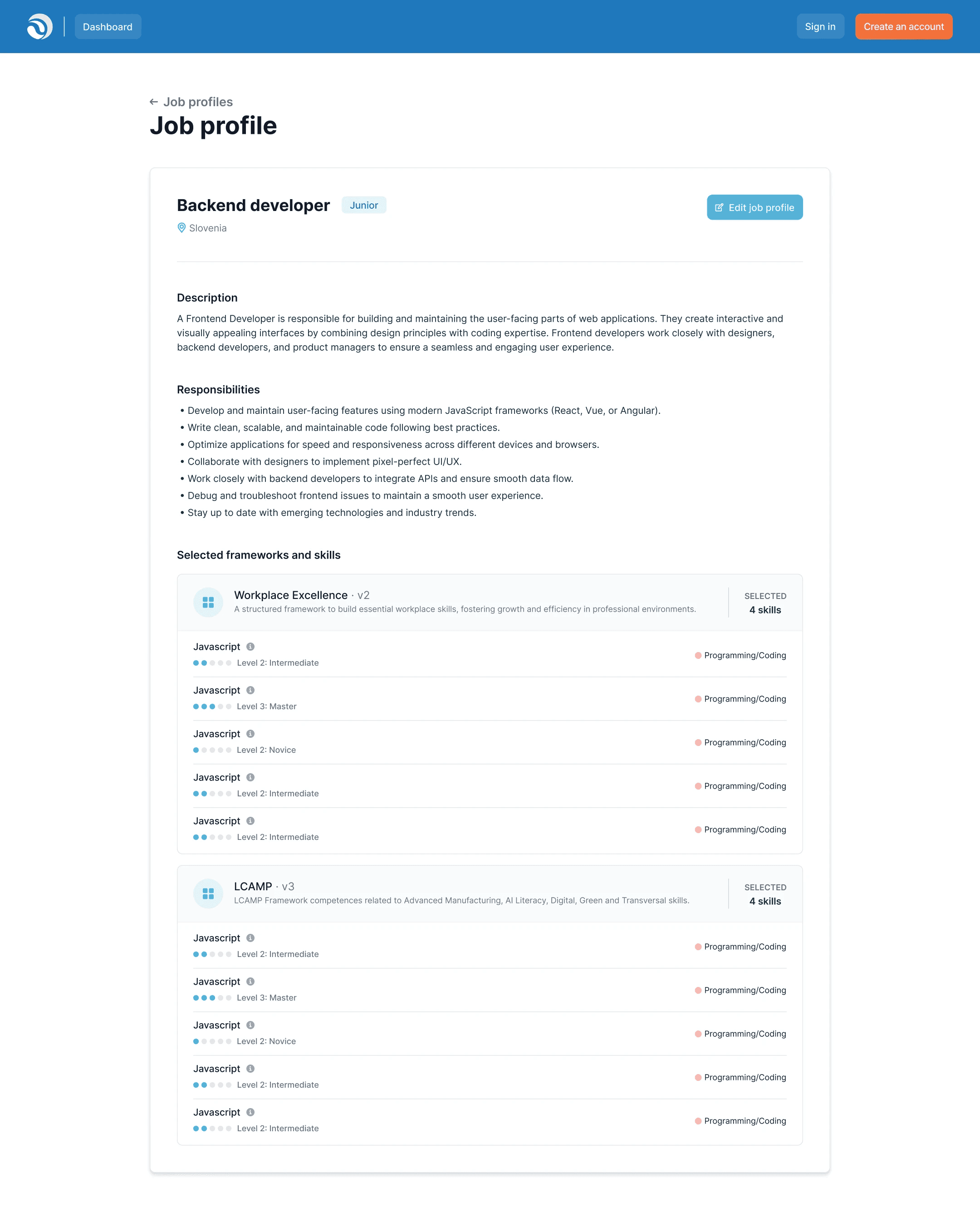 Skilldata create a new job profile 5