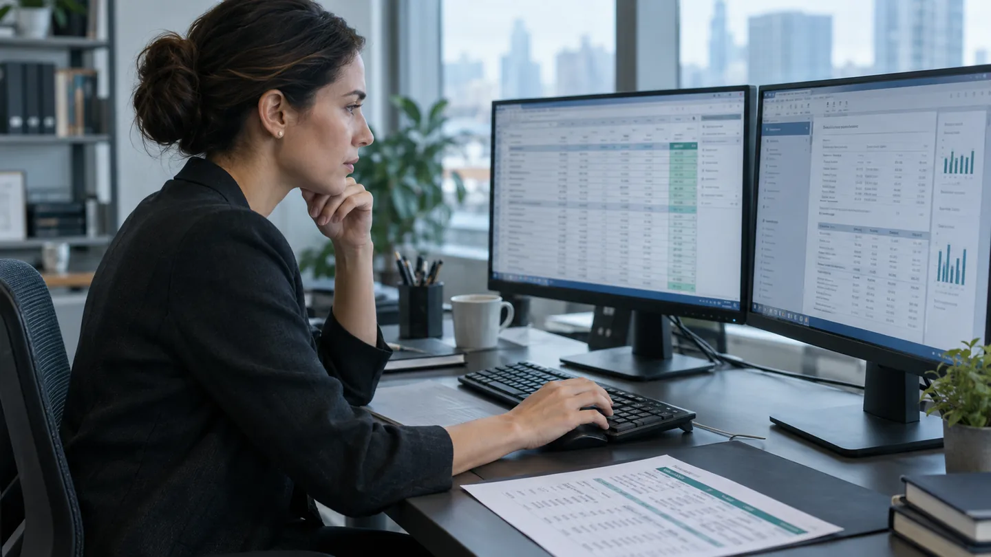 A fund operations professional comparing a financial statement with reconciliation records.