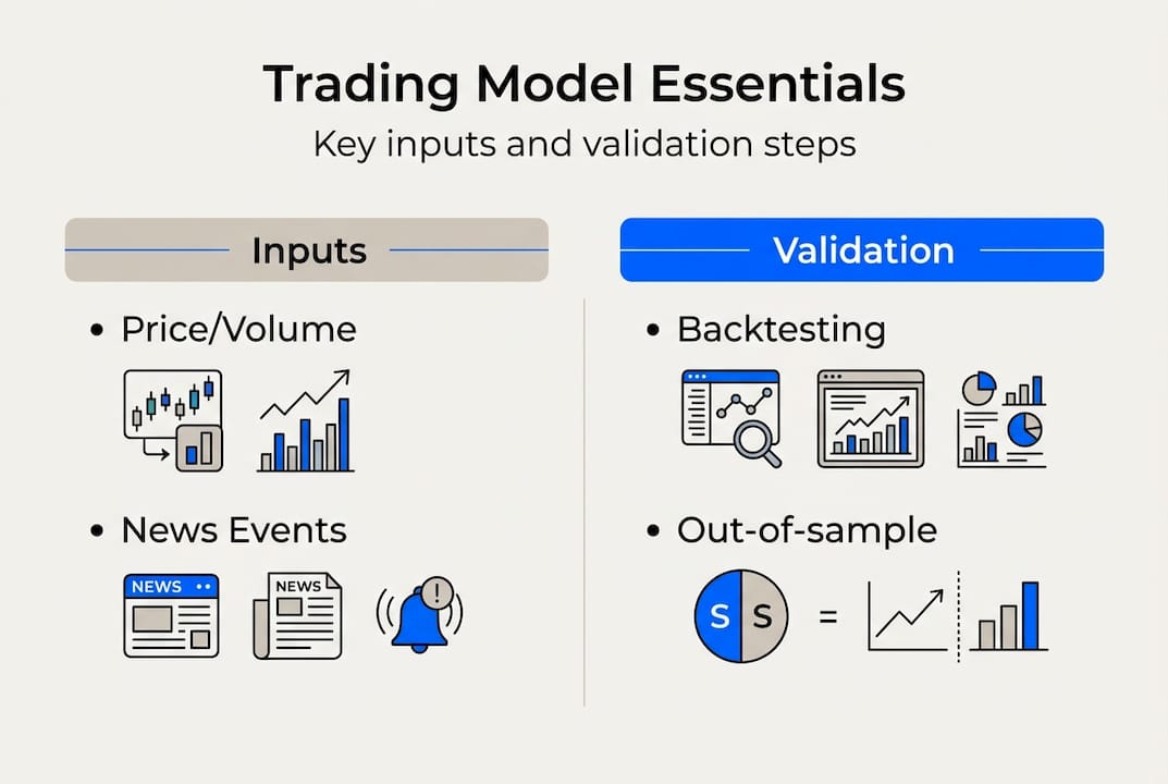 Infographic showing trading model inputs and validation