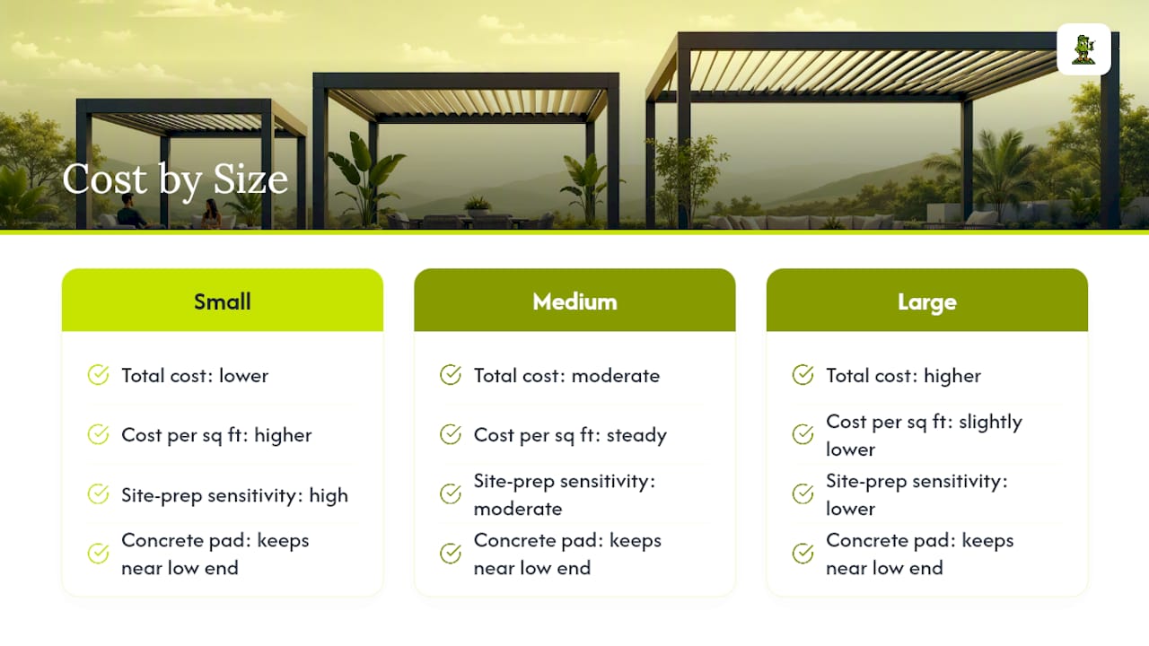 Diagram comparing pergola costs by size