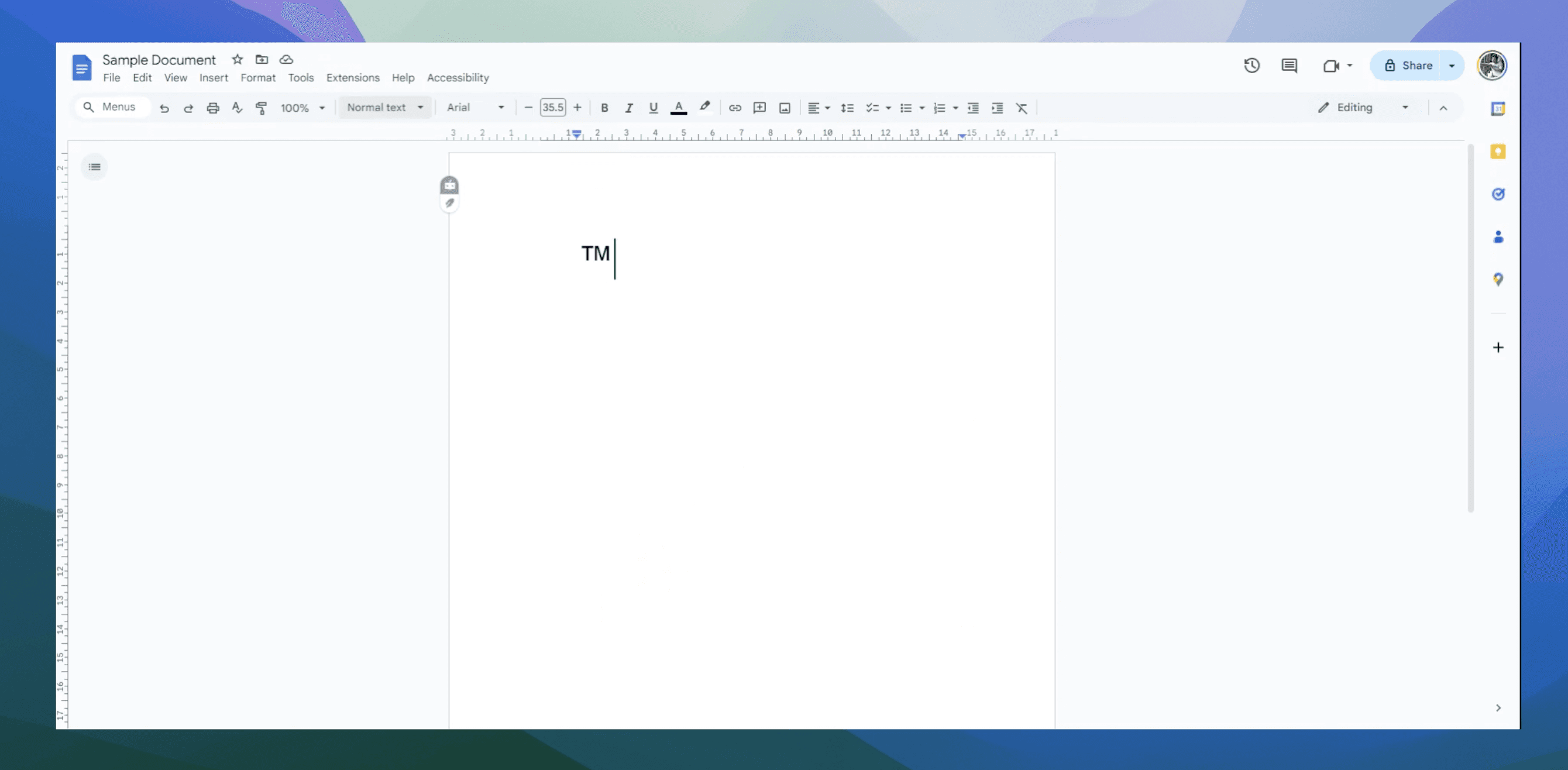 How to make TM symbol in Google Docs