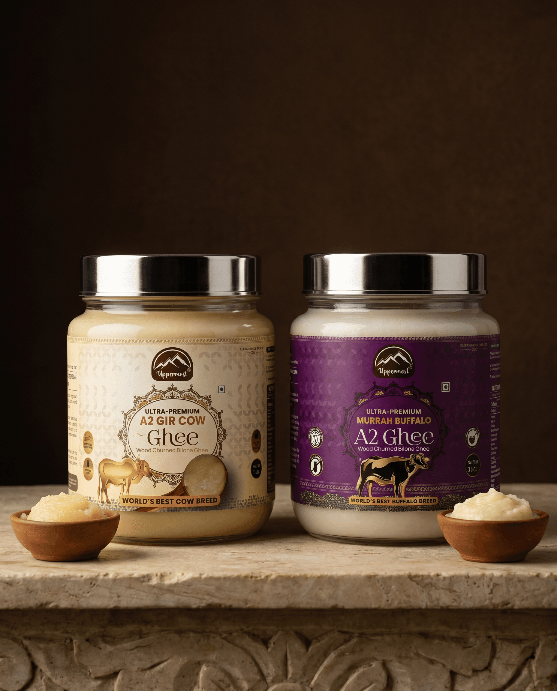Gir and Murrah ghee jars side by side