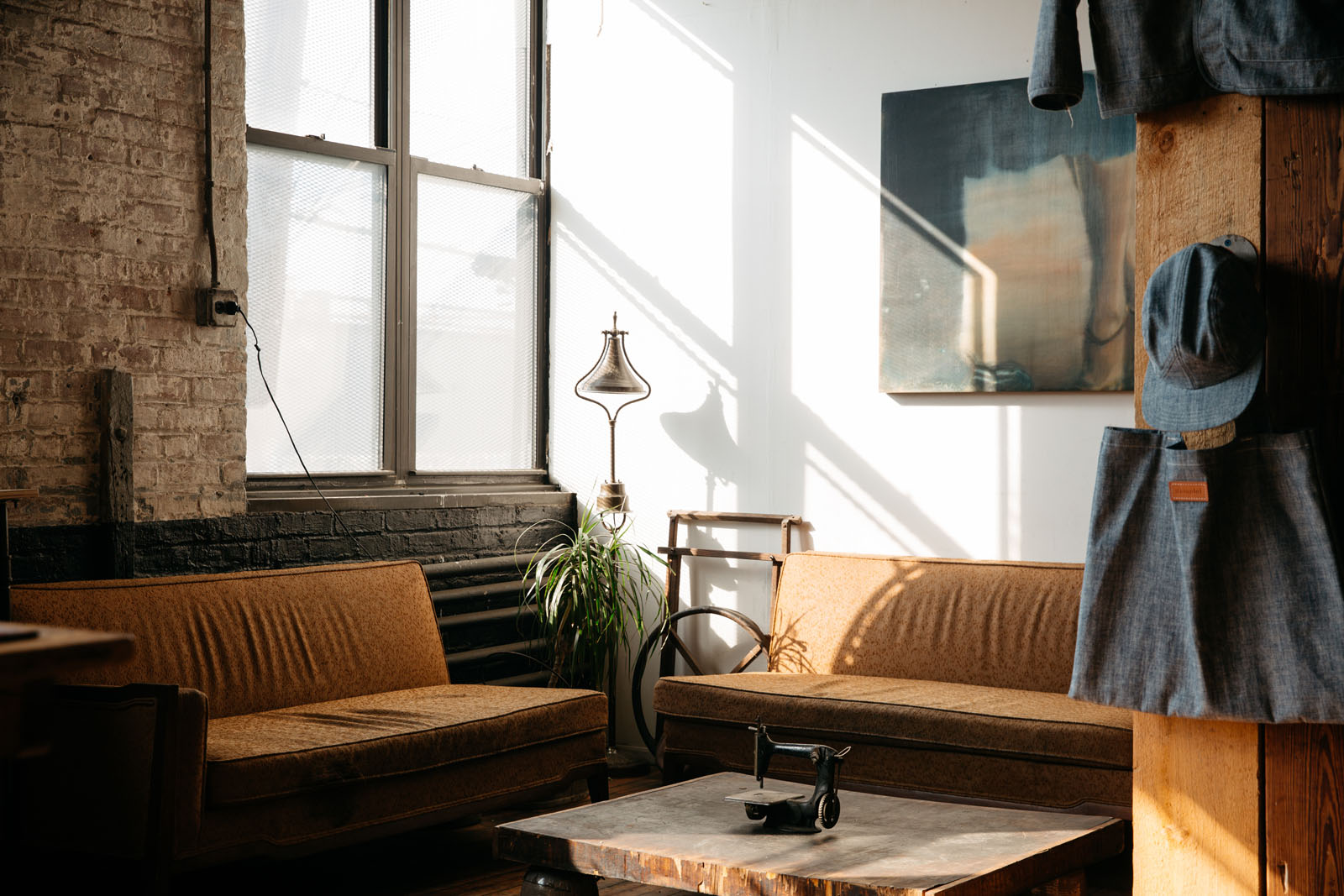 Light coming through window casting shadow on cozy couches