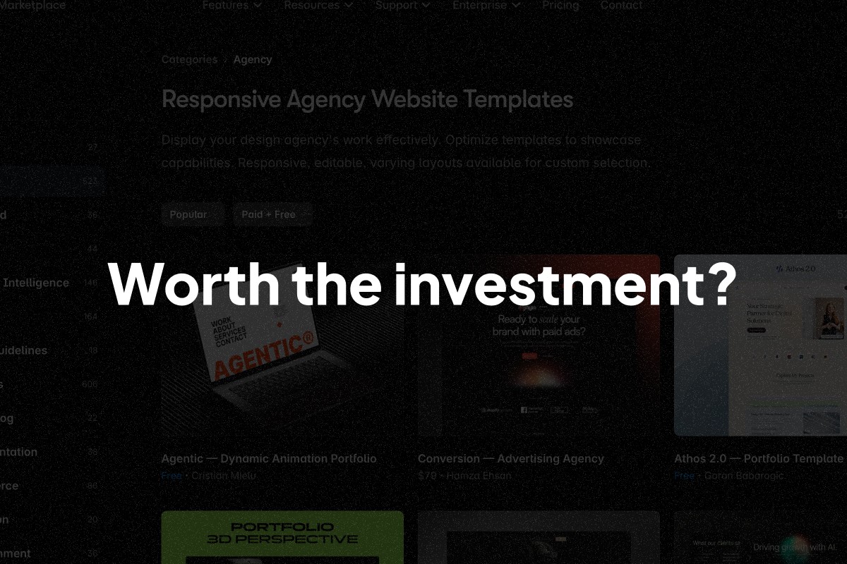 Framer marketplace with a text considering worth the investment
