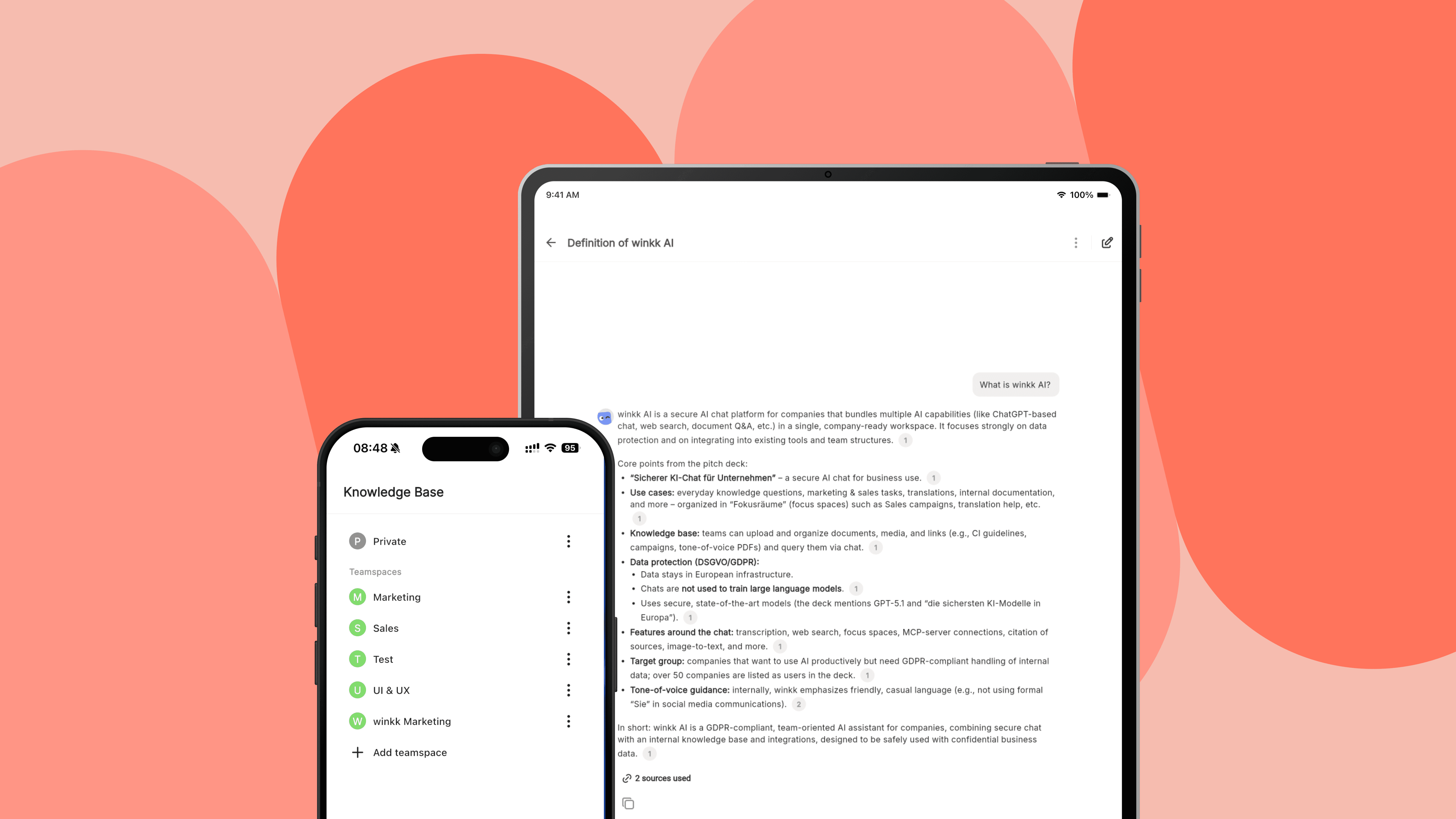 Example screenshot of the winkk AI mobile app