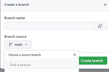 Entering the branch name and source