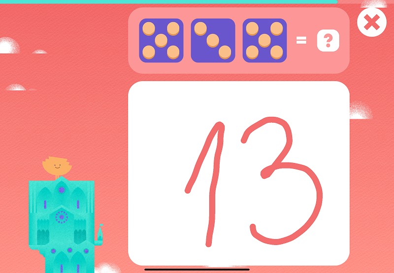 Count the dots on the dice and write down the answer