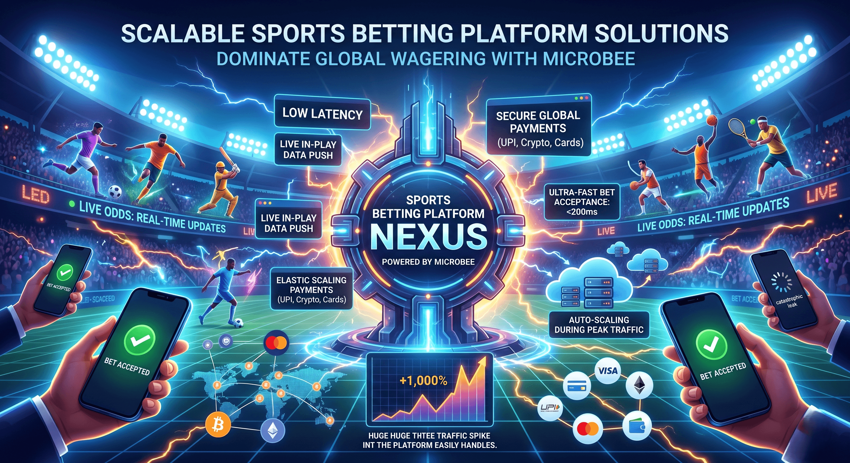 Ultra-fast bet execution sequence on a sports betting platform showing the sub-200-millisecond journey from tap to confirmed wager during a live match