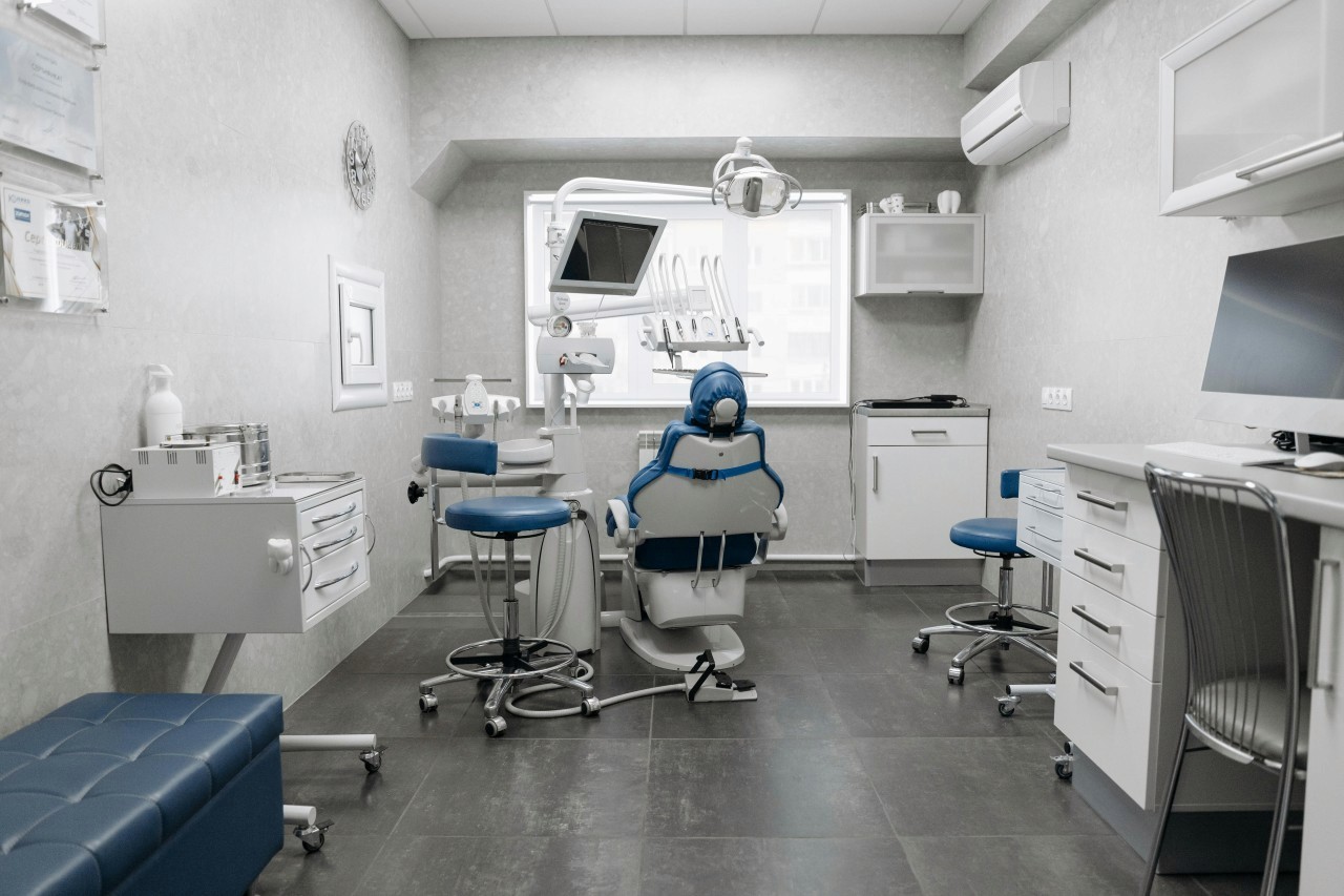 A dental office with white walls