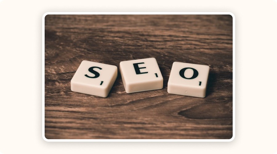 Wooden table with SEO letters — symbolizing content optimization for search engines.