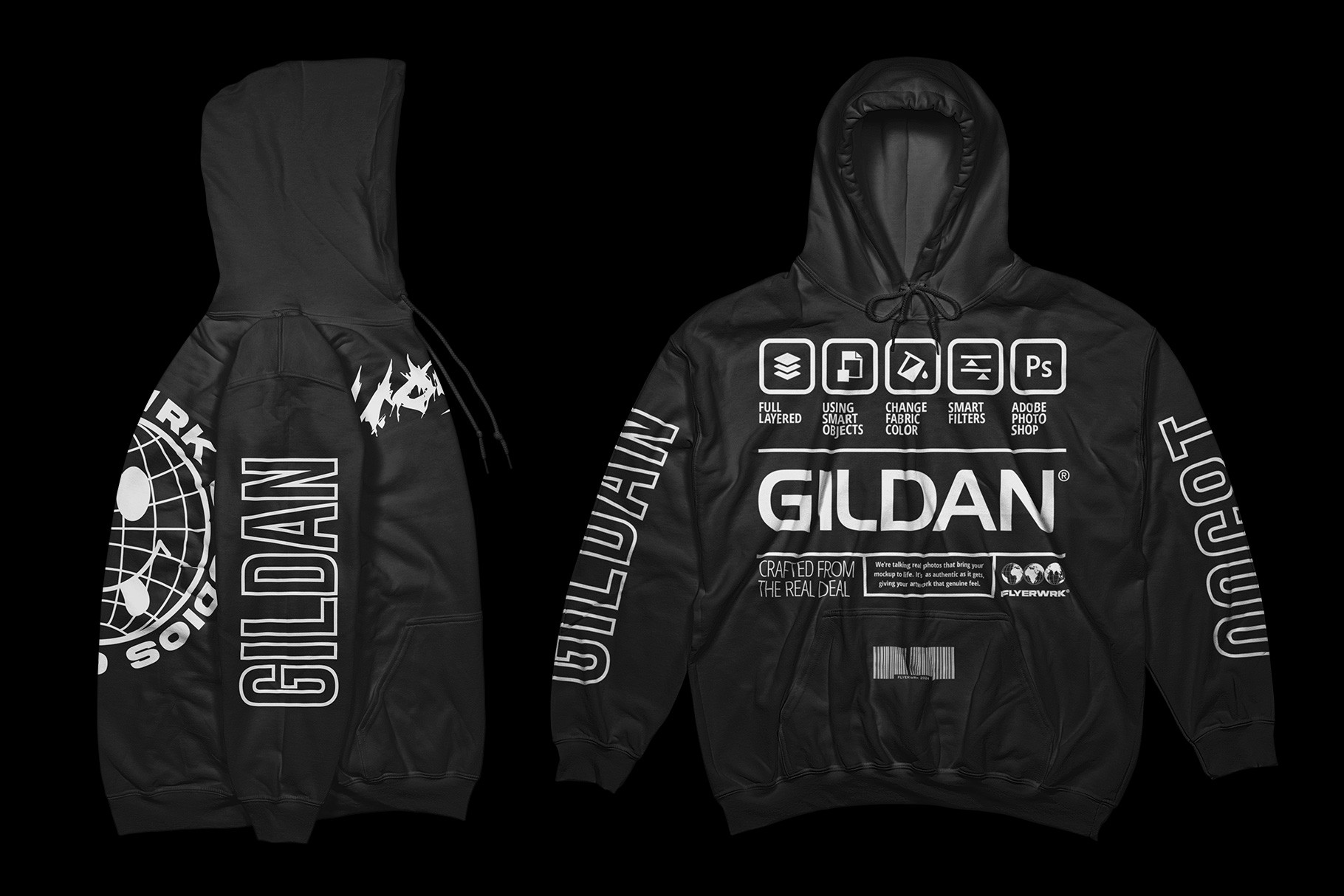 Gildan 18500 Hoodie mockup front and side with customizable design